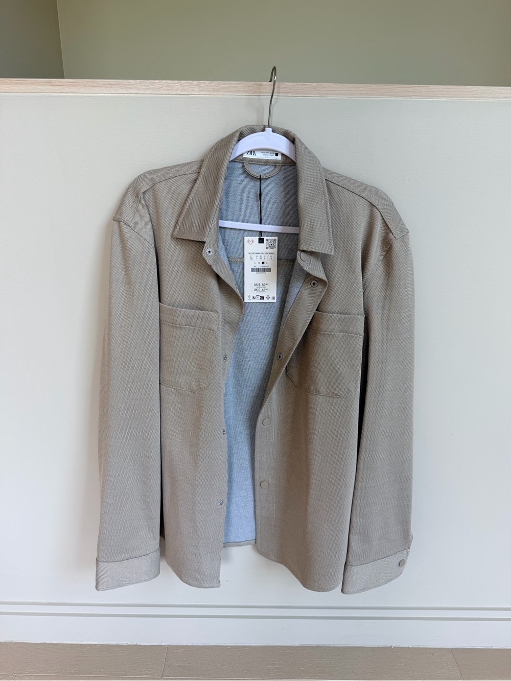 NWT Zara Taupe Textured Overshirt Shacket | Large | 0706/878/707